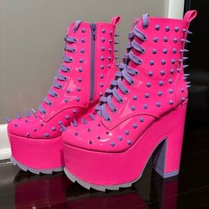 YRU Dollskill Hot Pink Purple Spike Night Terror Platform Boots
